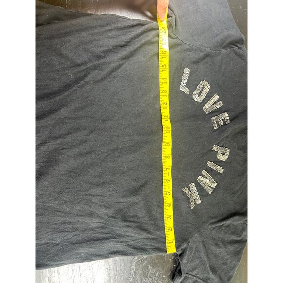 Victorias Secret- cotton Tee- XS- black- preowned- gray sequin back- front ties - Picture 5 of 6